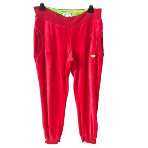 Vintage adidas  Red Velour Joggers with Lime Accent Y2K Size M